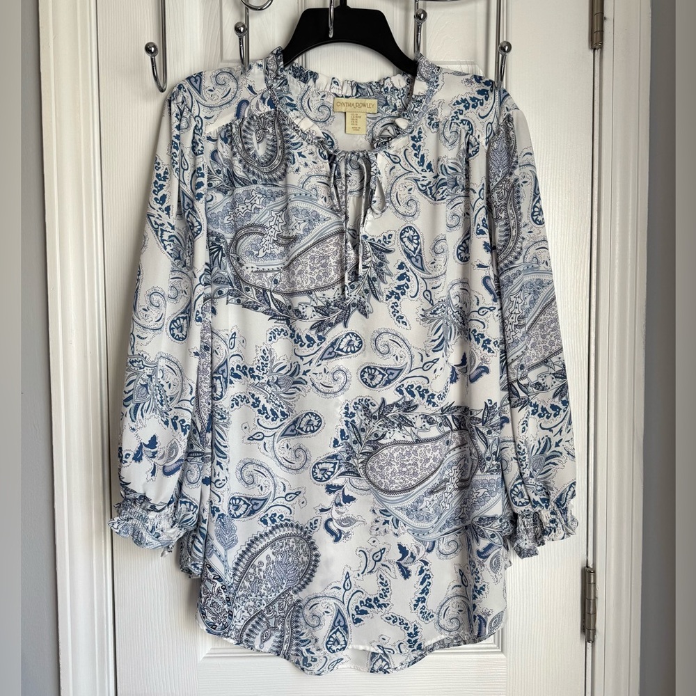 Cynthia Rowley Blue and White Paisley Blouse
